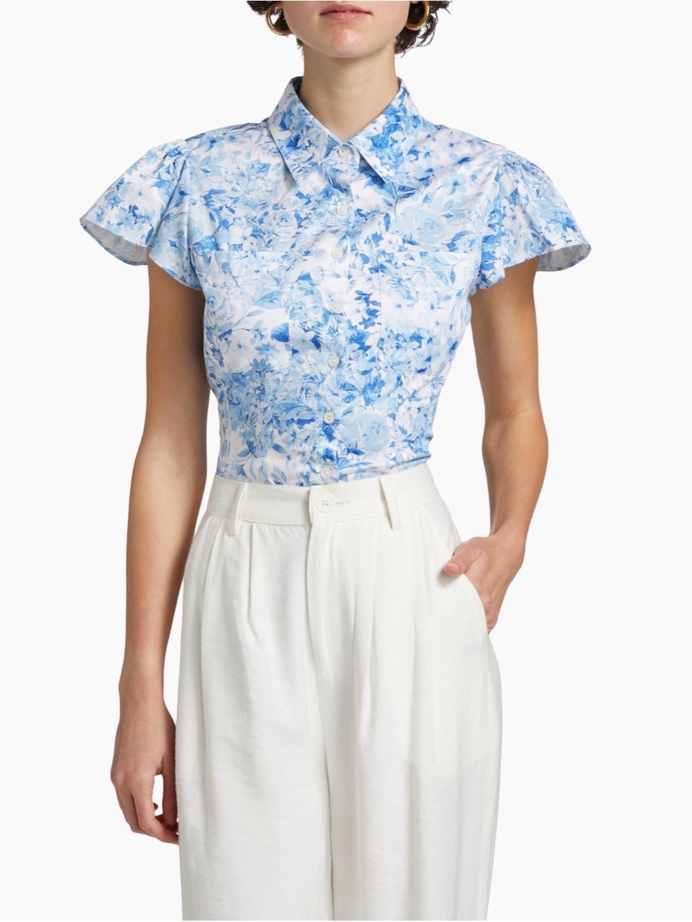 NWT Generation Love Francesca Blue Floral Cap-Sleeve Button-Up Top